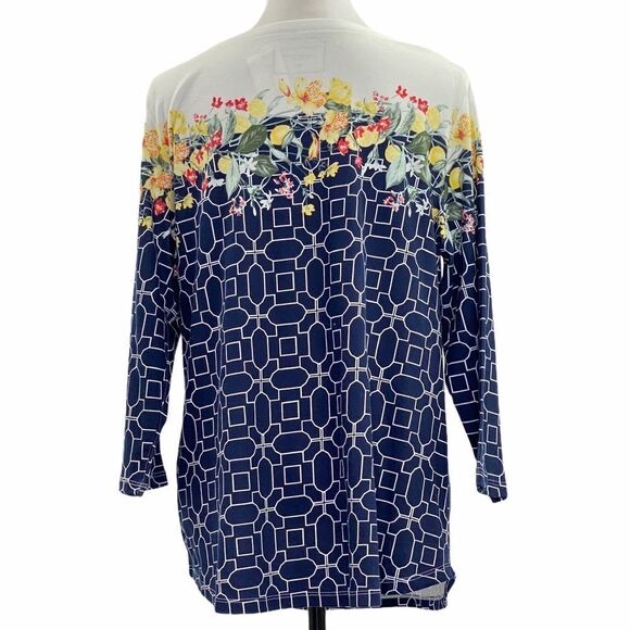 Charter Club Geometric Floral 3/4 Sleeve Top 0x - Picture 4 of 12